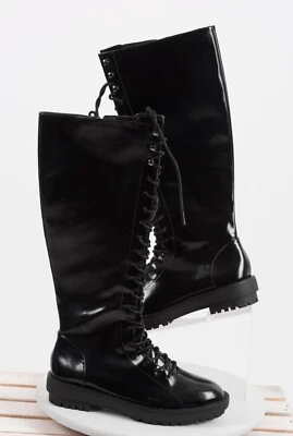 Bershka Womens Knee High Combat Boots Sz 5 EU 35 Black Lace Up 5404/331 NWT - Image 1 of 4