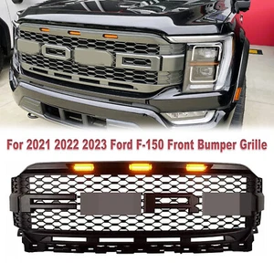 For 2021-2023 FORD F150 Grille Raptor style Front Bumper Grill W/LED Matte Black - Picture 1 of 12