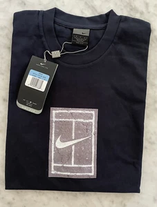 Nuevo de Colección Años 90 Nike Logotipo de Tenis Para Hombres Negra Dri-Fit Mangas Cortas Crew Camiseta Talla M - Imagen 1 de 4