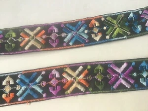 9 1/2 YDS GORGEOUS ETHNIC COLOR COTTON VARIEGATED EMB On BLACK FAUX VELVET - Picture 1 of 3