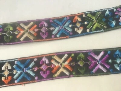 9 1/2 YDS GORGEOUS ETHNIC COLOR COTTON VARIEGATED EMB On BLACK FAUX VELVET - Image 1 of 3