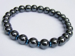 Elasticated HEMATITE Men's 8mm beads gemstone stretchable bracelet gift for men - Picture 1 of 2