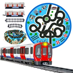 Electric Subway Train Toy Blue Carpet Light Sound 18PCS Educational Storage Mat - Picture 1 of 11
