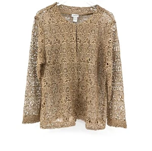 CHICHOS Crochet Jacket Womens Size 3 / XL Tan Lace Floral Blazer Dainty Feminine - Picture 1 of 14