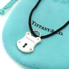 Tiffany & Co. Key Silver Lock Necklace SV925 Black Silk Rope USED from japan