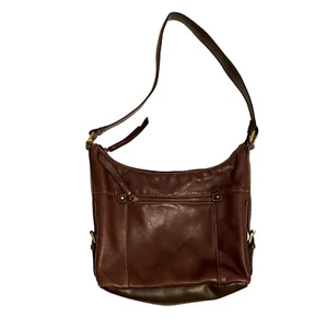 G.H. Bolso de hombro Hobo de cuero marrón bajo organizador costuras de contraste - Imagen 1 de 4