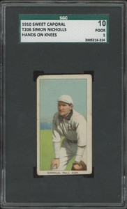 1909 T206 SIMON NICHOLLS POOR SGC 1 BASEBALL PHILADELPHIA ATHLETICS