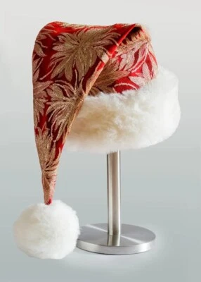 Custom Christmas Santa Hat Cap Gold Floral Embroidery | White Faux Fur Trim - Image 1 of 4