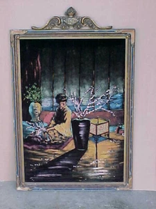 ANTIQUE ORIGINAL FRAMED VELVET PAINTING OF A GEISHA GIRL JAPANESE ASIAN GIRL - Picture 1 of 12
