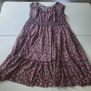 Old Navy Milkmaid Dress Womens 4X Purple Floral Short Sleeve Smocked Cottagecore - Picture 1 of 11