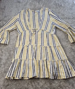 Blue Island Striped Swim Beach Coverup Dress Size Medium Summer Vacation Beachy - Picture 1 of 10