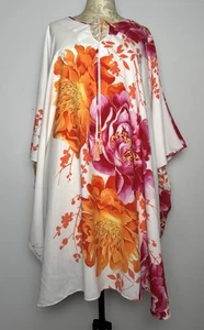 Natori Bright Bold Floral Satin Kaftan Midi Gown Lounge 2X Plus Pink Orange NEW - Bild 1 von 5