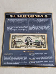 History of California ~ Enhanced Colorized GENUINE $2 Two Dollar Bill - Picture 1 of 2