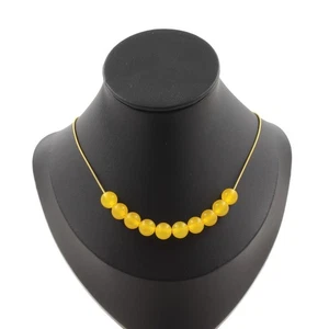 Collar 10 Cuentas Ágata Amarillo 8Mm. Cadena Acero Dorado Inoxidable Collar Gef - Imagen 1 de 6