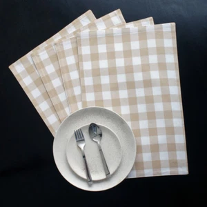 Cotton Placemats Checkered Beige & White 4/pack - Picture 1 of 5