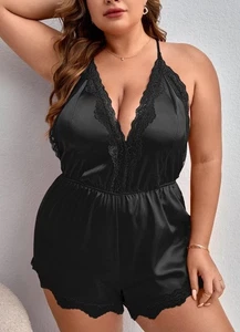 Glossy 2nd Skin Satin TEDDY PLAYSUIT Romper Lingerie Vtg Style Sissy PLUS 3XL - Bild 1 von 4