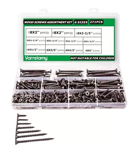 271 PCS High Hardness Black Wood Screws Assortment Kit,Flat Head Wood Screws Set - Picture 1 of 7
