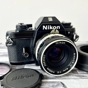 Nikon EM 35mm SLR Film Camera w/ NIKKOR-H Auto 50mm 1:2 Lens! From Japan - Picture 1 of 24