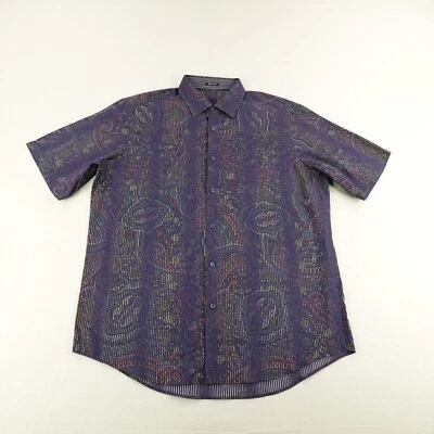 Bugatchi Uomo Shirt Mens XL Purple Green Stripes Paisley Abstract Button Up - Image 1 of 4