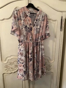 St Frock Tie Waist Floral Short Dress Short Sleeve Exposed Zip Pink Sz 14 BNWOT - Picture 1 of 9