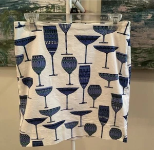 Talbots Blue & White Midi A-Line Wine Martini Glasses Skirt Woman’s Size 6P - Picture 1 of 4