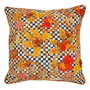 **RETIRED** MACKENZIE CHILDS FALLING LEAVES COURTLY CHECK THROW PILLOW -- BNIB! - Bild 1 von 9