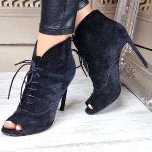 YSL Yves Saint Laurent Black Suede Ankle Heels Sandals Shoes EU 38.5 UK 5.5 - Picture 1 of 20