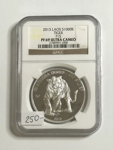 2013 Laos 1000 Kip Panthera Tigris F15 PF 69 Ultra Cameo NGC Graded - Picture 1 of 2