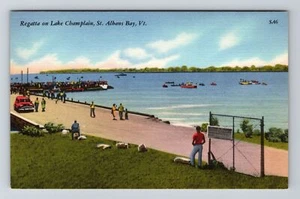 Postal de recuerdo vintage de St Albans Bay VT-Vermont, regata en el lago Champlain - Imagen 1 de 2