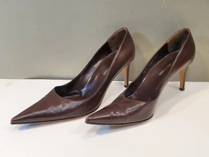 Sergio Rossi Vero Cuoio 3" Heels Pumps Leather Shoes, Size 38.5 (8.5) Dark Brown - Picture 1 of 11