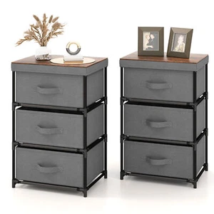 2PCS 3 Drawers Dresser Fabric Storage Tower Organizer Unit Tall Nightstand Side - Picture 1 of 9