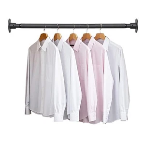 Closet Rod 23-33 Inch Heavy Duty Adjustable Hanging Clothes Bar Black Laundry - Picture 1 of 8