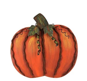 Metal Flat Swirled Leaf Pumpkin Free Standing Fall Harvest Thanksgiving Decor - Picture 1 of 6