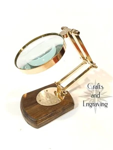 Personalisierter Text Messing verstellbare Lupe mit Holzsockel - Bild 1 von 8