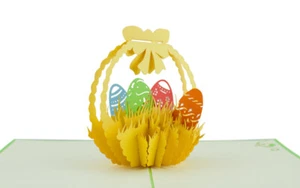 POP UP 3D Klappkarte *Osterkorb* Bunte Ostereier Ostern Schleife Grüne Grußkarte - Bild 1 von 3
