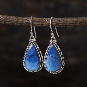 Natural Labradorite Gemstone Earring, 925 Silver Earring, Handmade Gift For Her - Picture 1 of 8