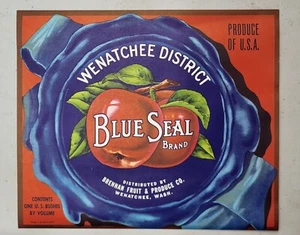 ADVERTISING Label Blue Seal Apples Wenatchee Washington Brennan Fruit - Picture 1 of 1