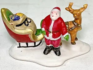 1992 Lemax Dickensvale Collectibles Christmas Village Porcelain Santa With Sled - Picture 1 of 10