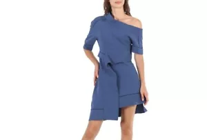Burberry Pewter Blue One-shoulder Cotton-blend Sweatshirt Dress Size US6 - Picture 1 of 12