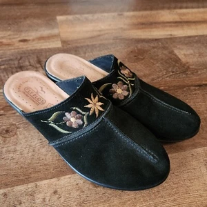 Fly Flot Vera Pelle Leather Clogs Wedges EU 40 (US 8) Made In Italy Black Floral - Picture 1 of 8