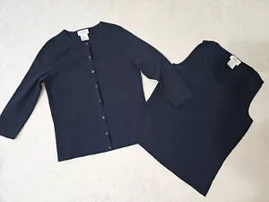 TALBOTS Womens 2 pc Classic Twinset Black Knit Tank Top & Buttoned Cardigan Sz.S - Picture 1 of 20