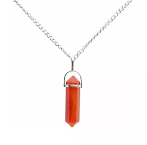 Carnelian Crystal Pendant 925 Sterling Silver Necklace Chakra Stone Double Point - Picture 1 of 8