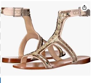Vince Camuto Im Reid Strappy Sandal Womens 10 Sand Rhinestone Flats New - Picture 1 of 12