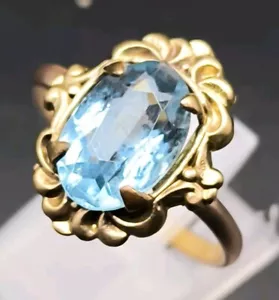 Antike Art Deco Um 1920 Messing/Kupfer Ring Blauer Glas Stein Teils Vergoldet - Bild 1 von 6