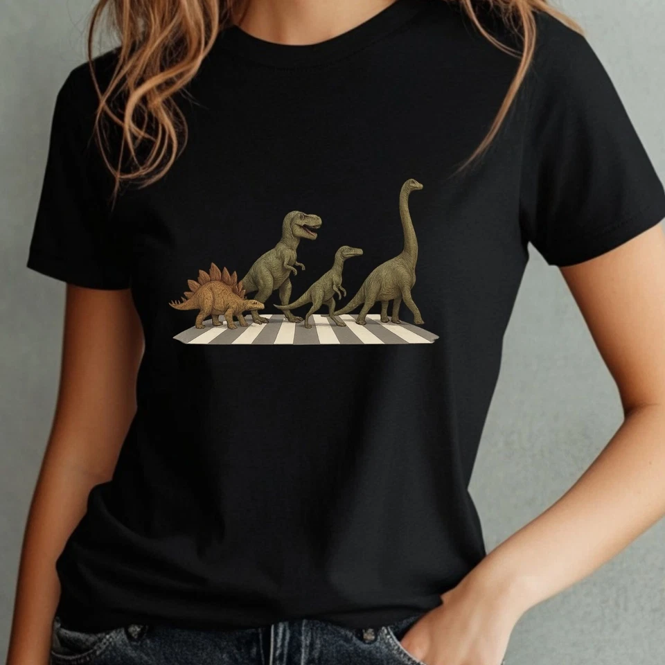 T-Shirt Frauen Dinosaurier Abbey Road Motiv Baumwolle Größe S bis 3XL - Bild 1 von 1