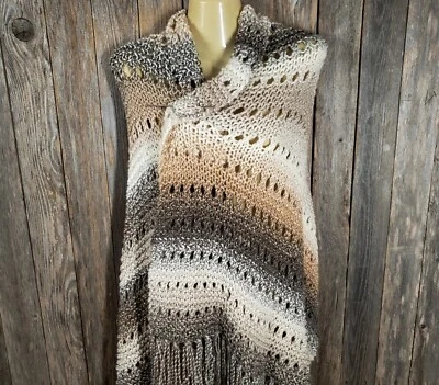 NUEVO Beige Tostado Crema Ombre Tejido Chal Envolvente Bufanda Boho Hippie Tejido Hecho a Mano Foto 1 de 4