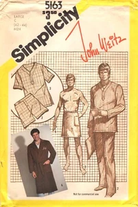 Men's Large 42-44 Pajamas, Robe, Wrap UNCUT Sewing Pattern Simplicity 5163 ©1981 - Picture 1 of 5