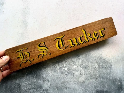 Large Antique Wooden Desk Name Plate - Hand Painted - Banker, Office, Teacher Cover