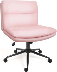 Modern PU Leather Upholstered Cross-legged Office Chair with Wheels For Bedroom - Picture 1 of 7