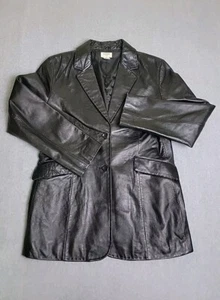Brooks 346 Leather Jacket Womens 12 Black Two Button Pockets Soft Supple Preppy - Picture 1 of 13